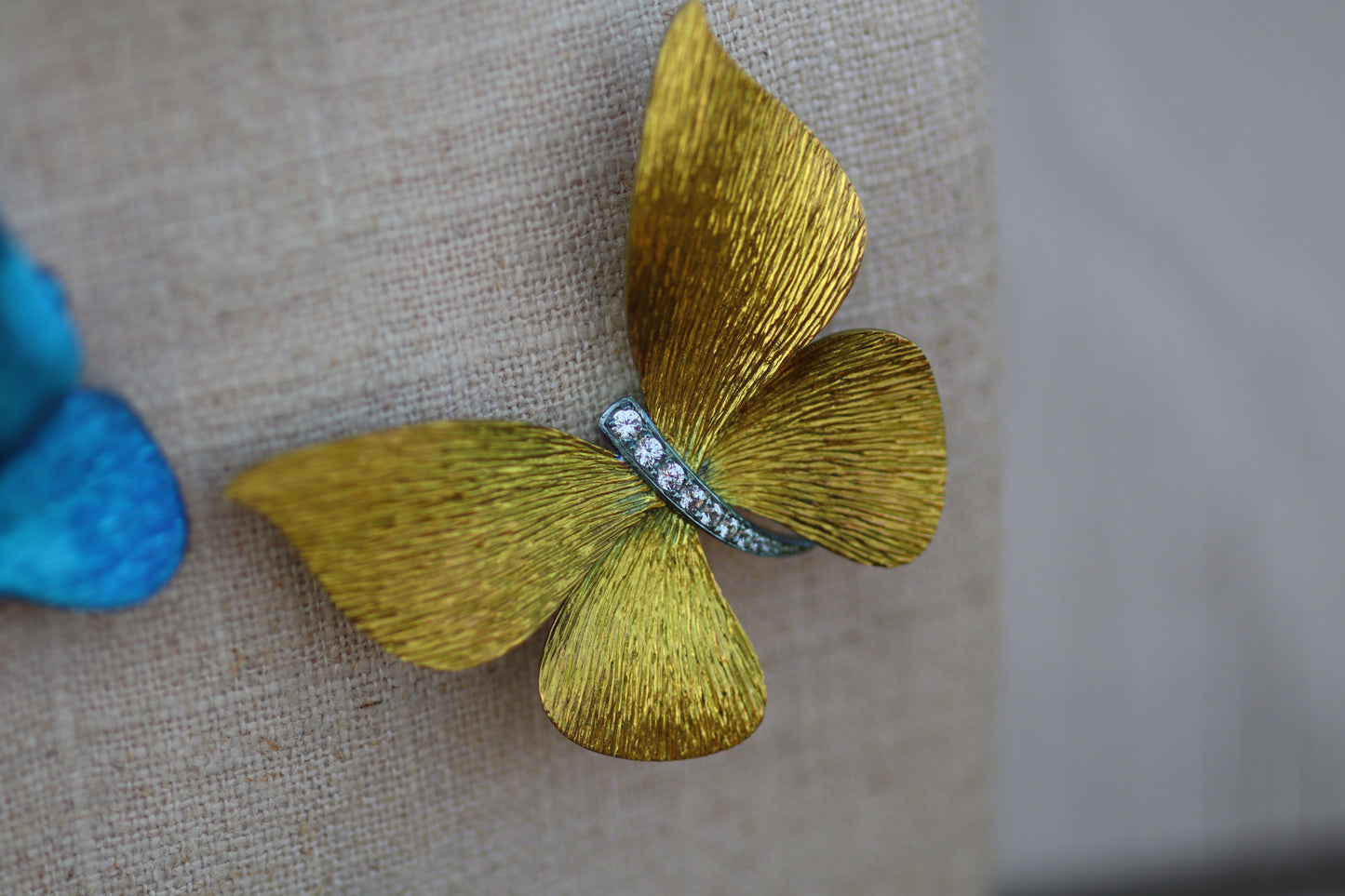 White Sapphire Butterfly Brooch - Yellow Titanium