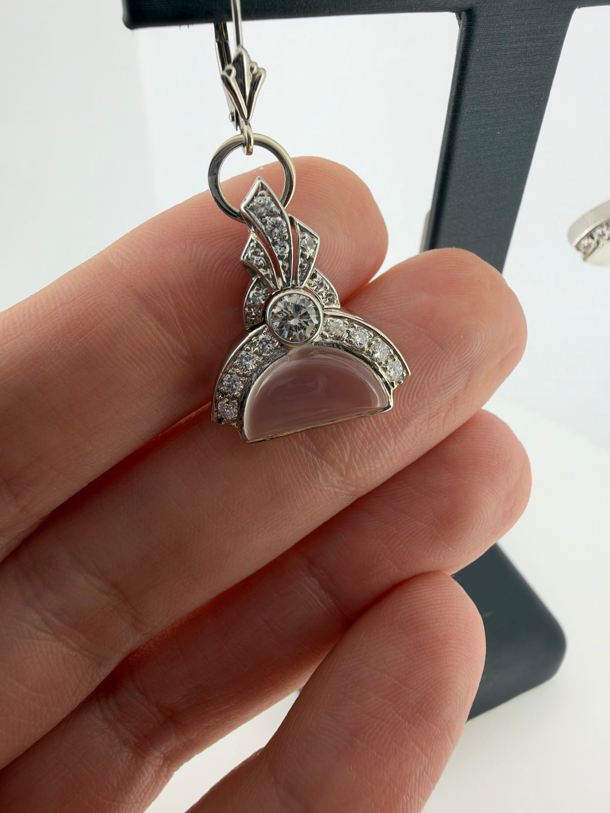 Moonstone and Diamond Drop Earrings - Art Deco