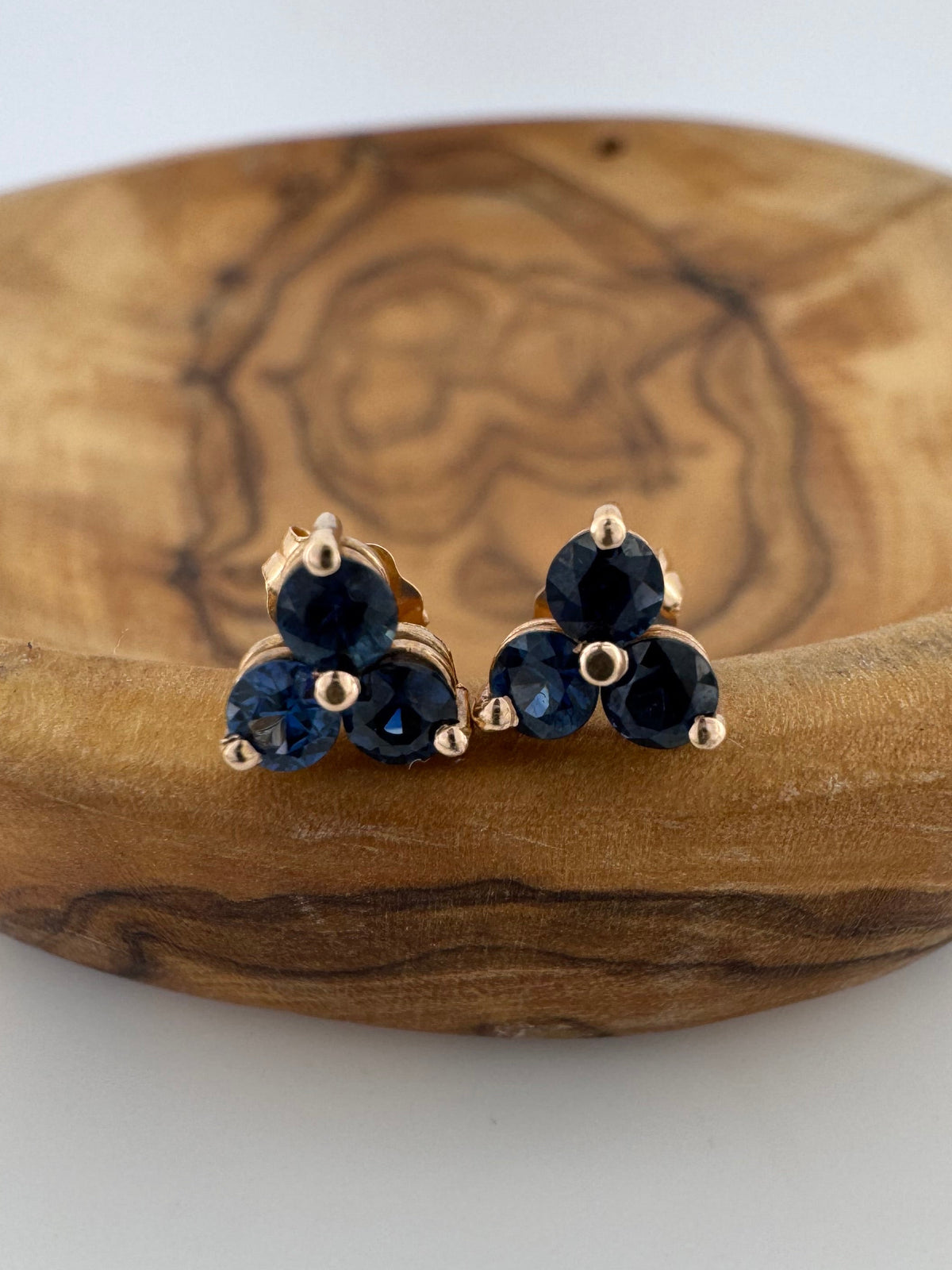 Sapphire Trinity Stud Earrings - 14K Rose Gold