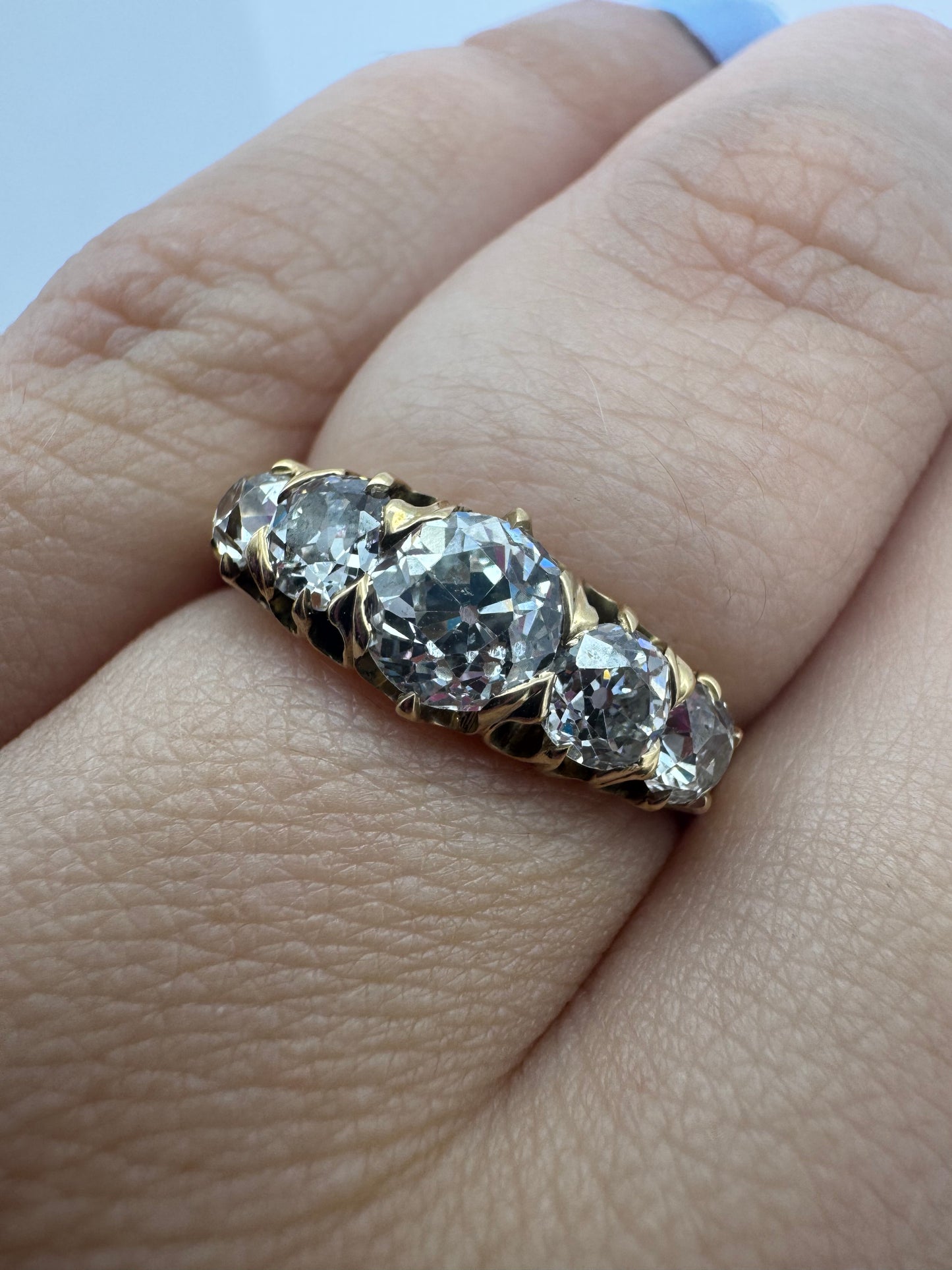 Five Stone Old Mine Cut Diamond Ring - Victorian Era
