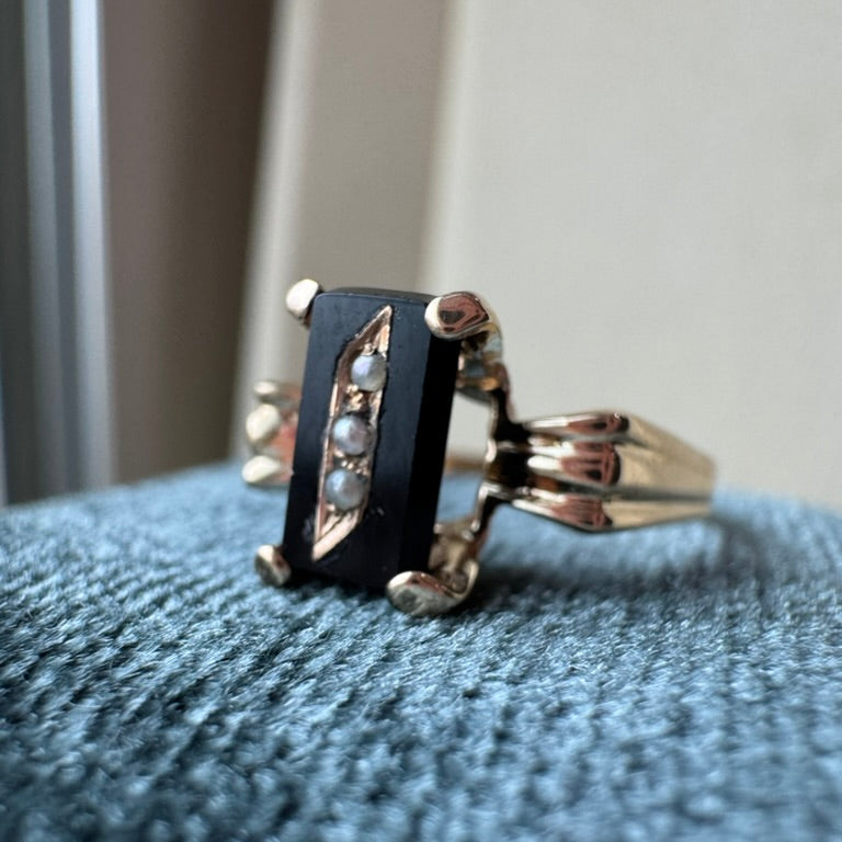 Onyx and Pearl Estate Ring