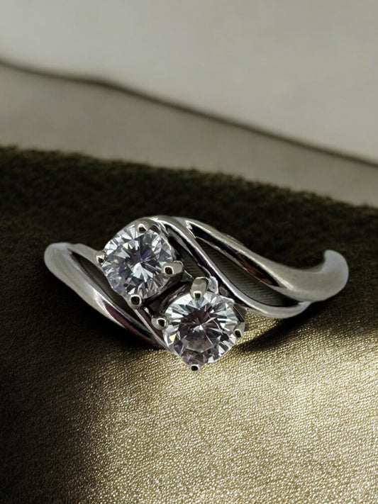Two-Stone Diamond Bypass Ring - 14K White Gold