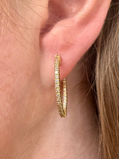 0.60ctw Diamond Hoop Earrings - 14K Yellow Gold