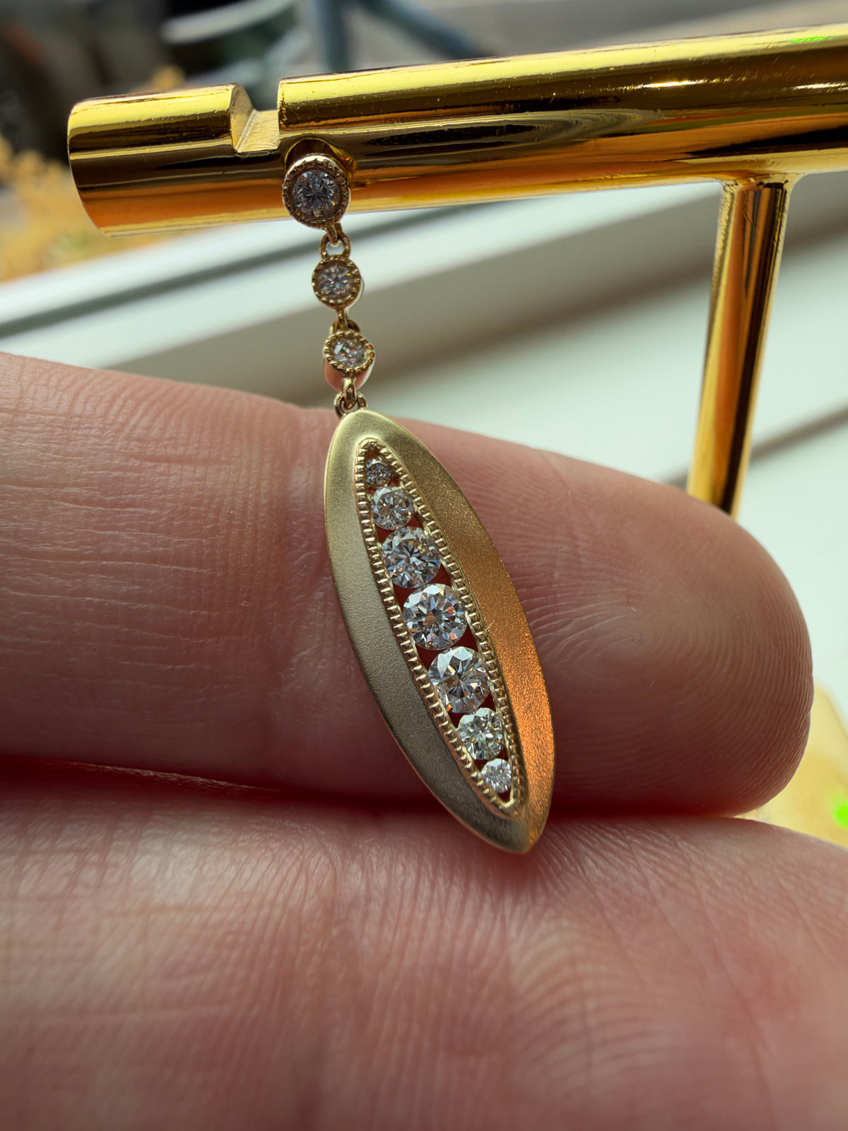 Oval-Shaped Diamond Drop Earrings - 14K Yellow Gold