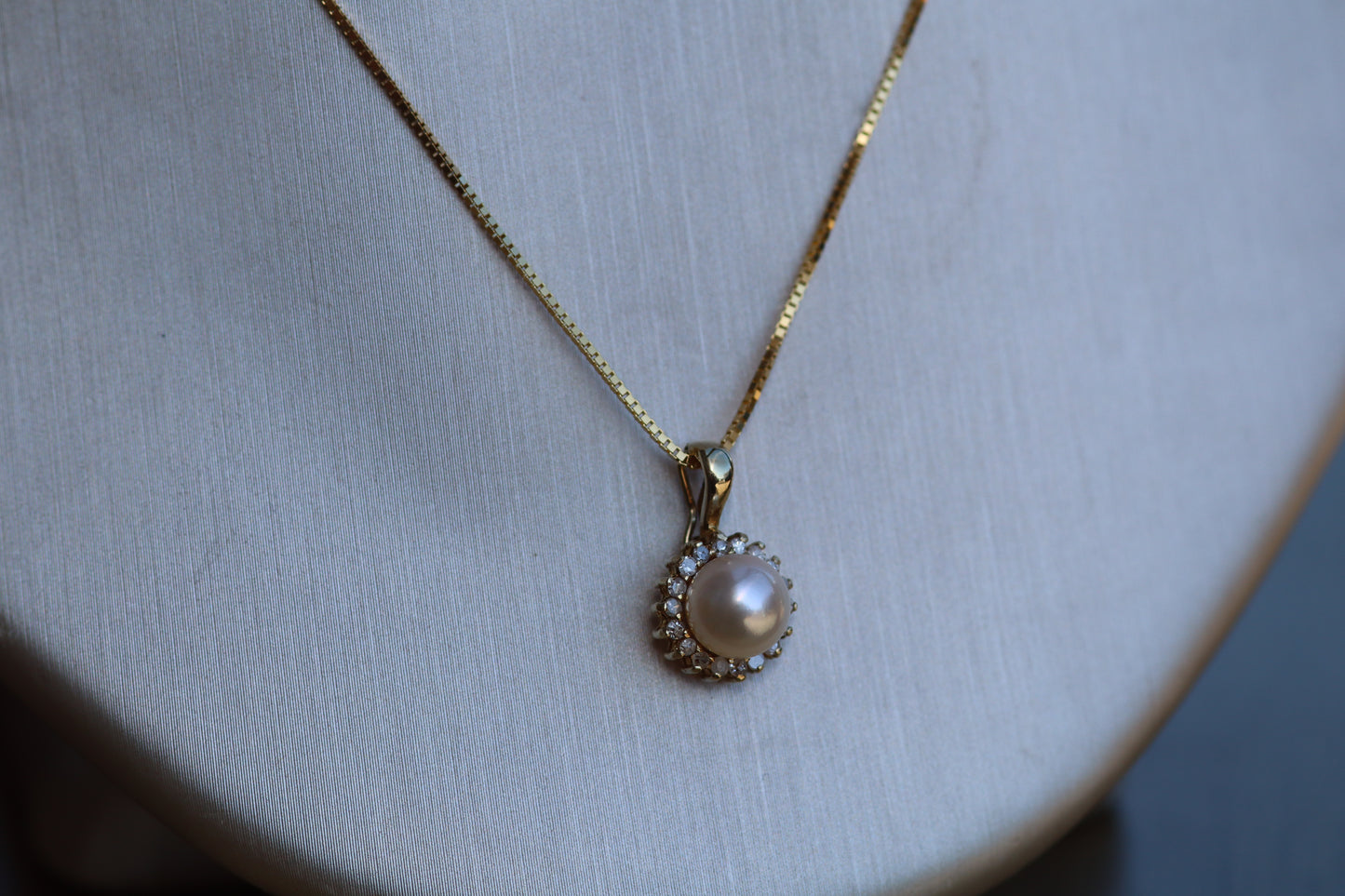 Diamond Halo Pearl Necklace - 14k Yellow Gold