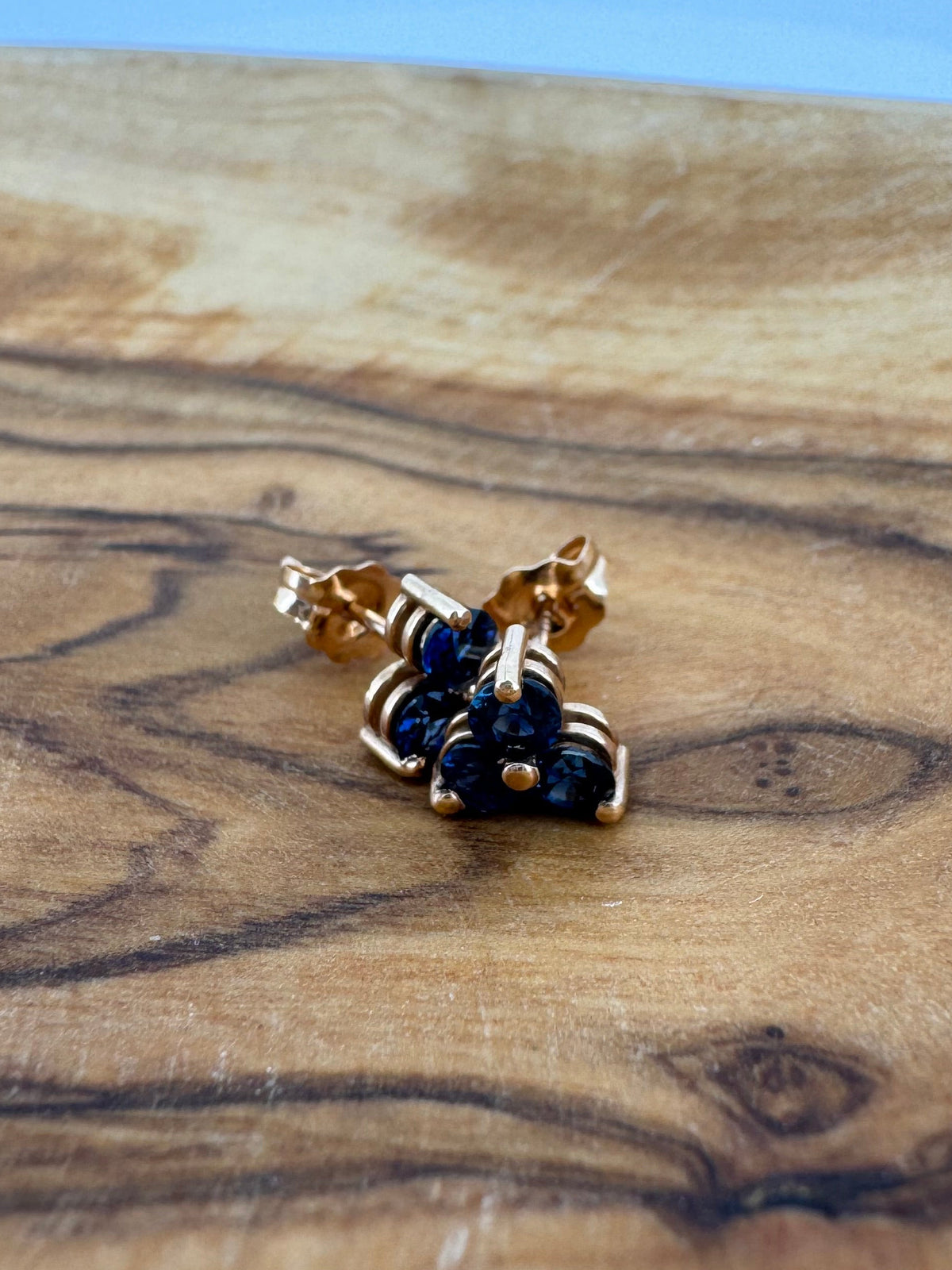 Sapphire Trinity Stud Earrings - 14K Rose Gold