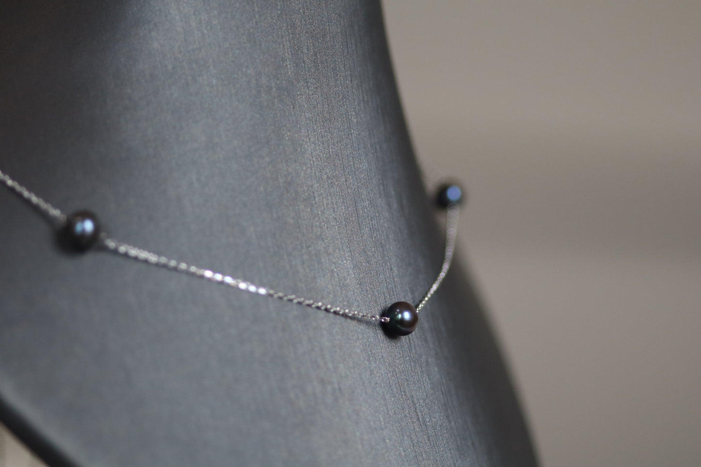 Tahitian Pearl Station Necklace - 14K White Gold