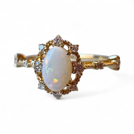Opal and Diamond Contemporary Ring - 14K Yellow Gold