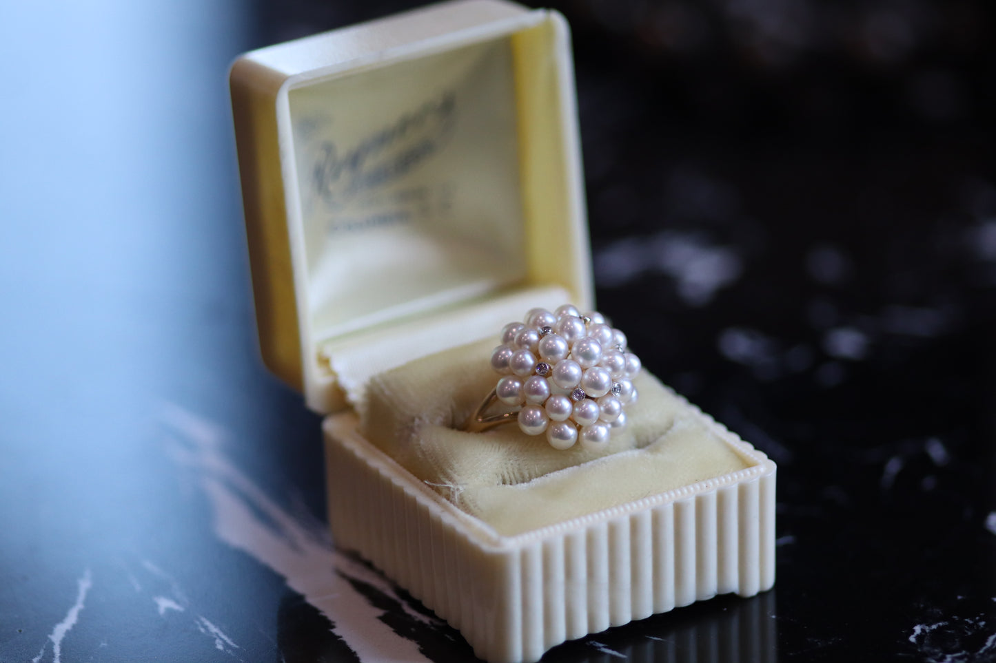 Pearl and Diamond Cluster Ring - 14K Yellow Gold