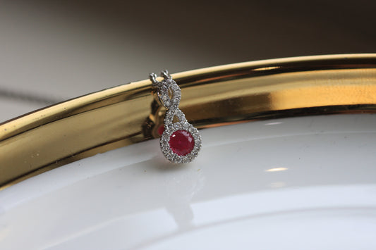 Diamond Accented Ruby Pendant - 14K White Gold