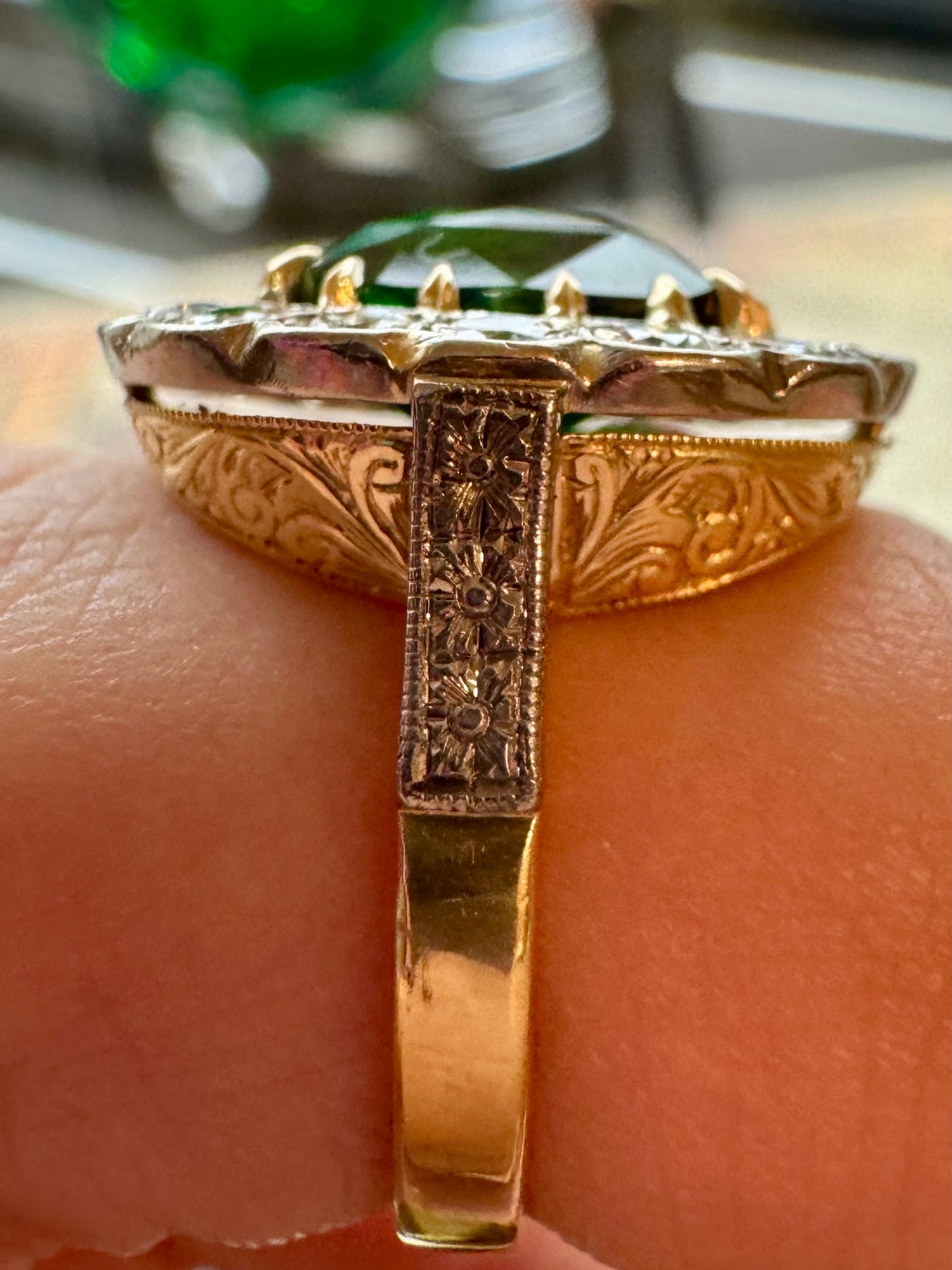 5ct Cushion Tsavorite Garnet Ring - 18K White/Yellow Gold