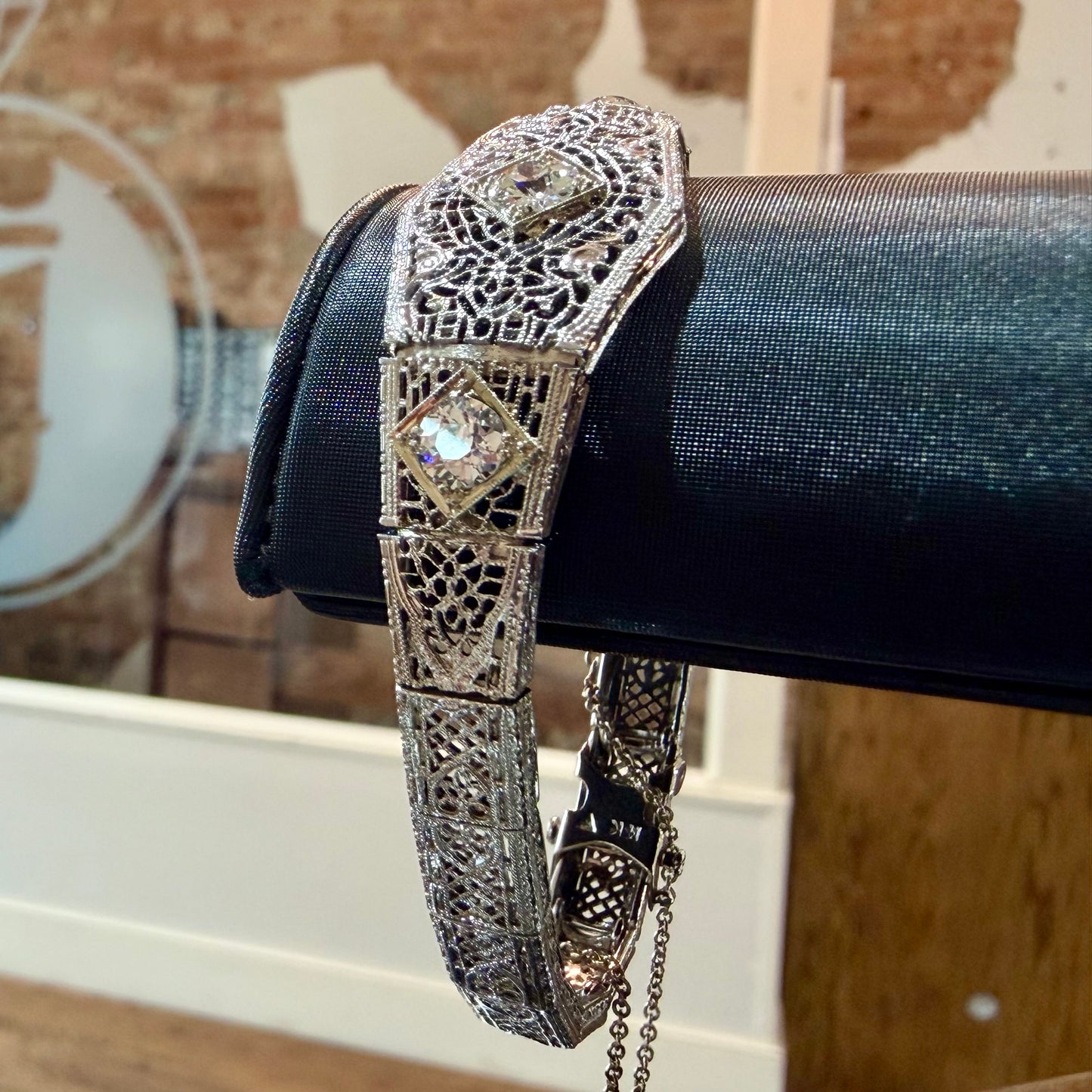 1ctw Three Diamond Filigree Bracelet - Art Deco