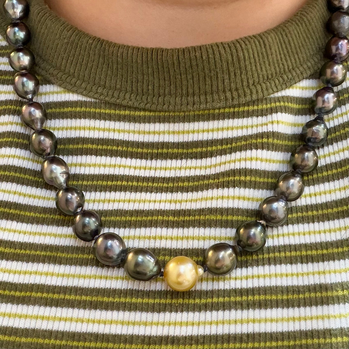 Tahitian Pearl Strand w/ One Champagne Pearl - 14K