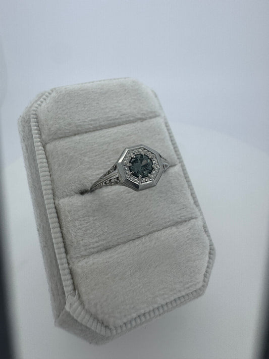 Blue/Green Sapphire Filigree Ring - Art Deco Era