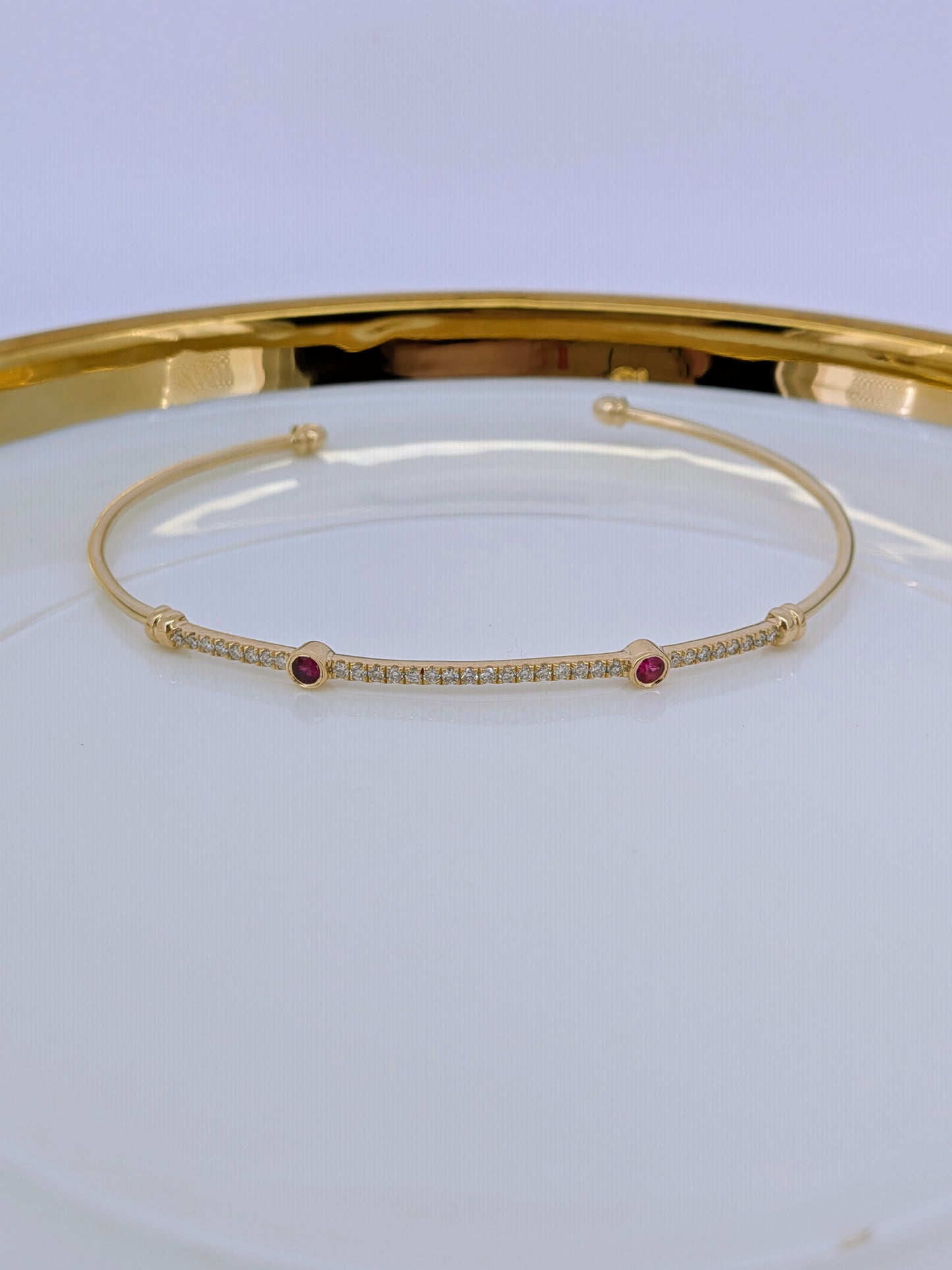 Ruby and Diamond Flexible Bangle Bracelet - 14K Yellow Gold