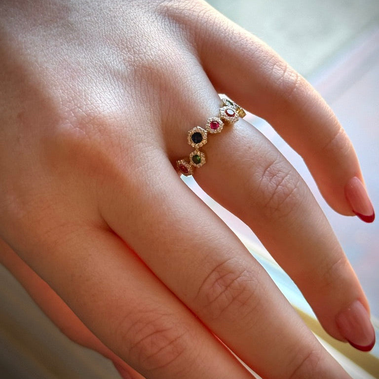 Rainbow Gemstone 14k Flower Ring