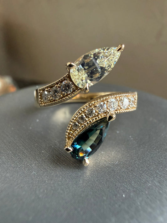 Sapphire and Diamond Toi et Moi Ring - Design by TJ