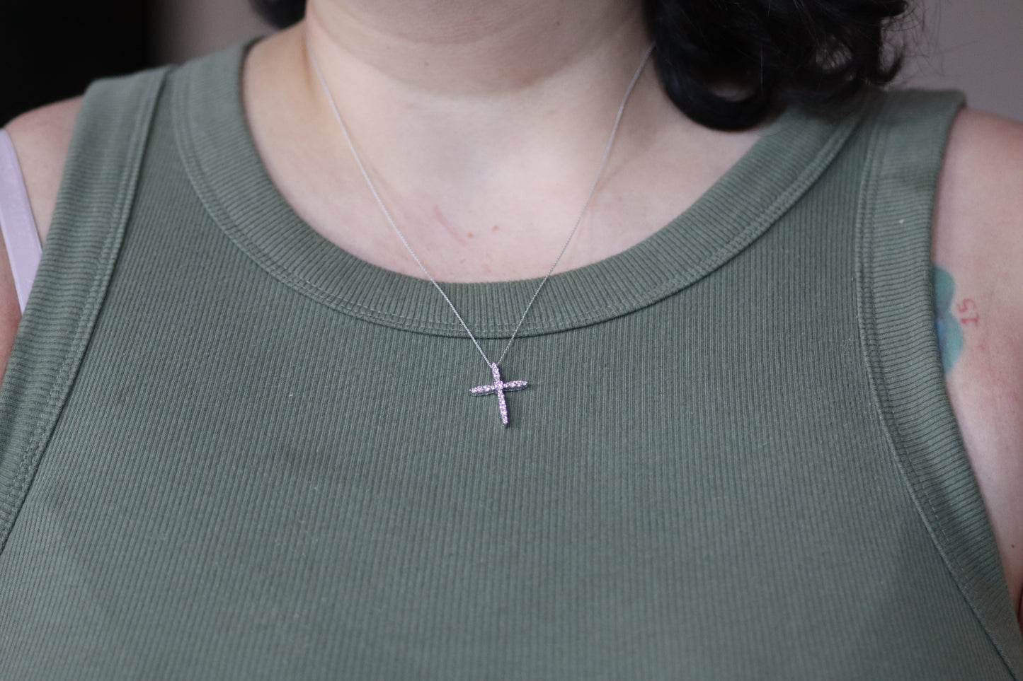 Diamond Cross Necklace - 14K White Gold