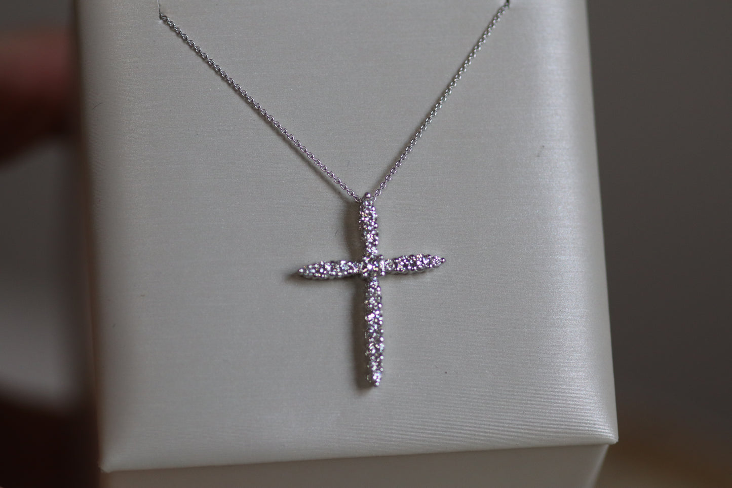 Diamond Cross Necklace - 14K White Gold