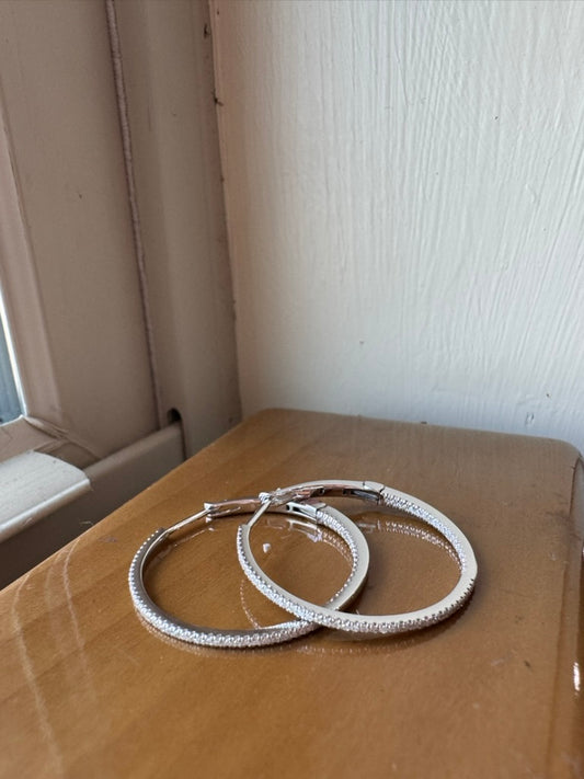 White Gold and Diamond Hoop Earrings