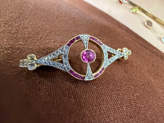 Pink Sapphire and Diamond Brooch - Art Deco Era