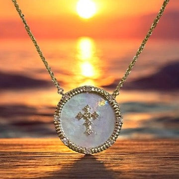 Diamond and Mother of Pearl Cross Necklace