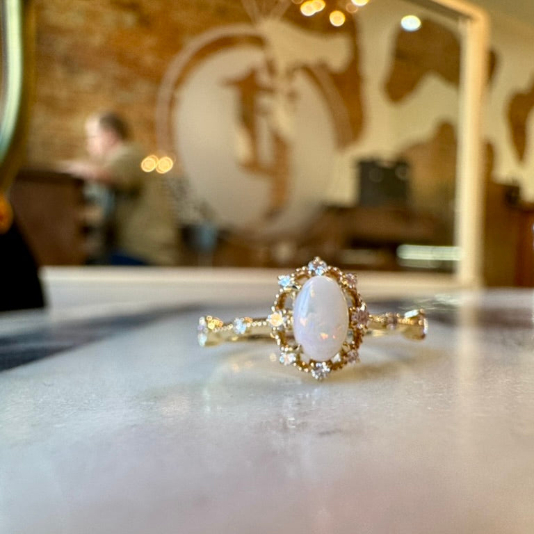 Opal and Diamond Contemporary Ring - 14K Yellow Gold