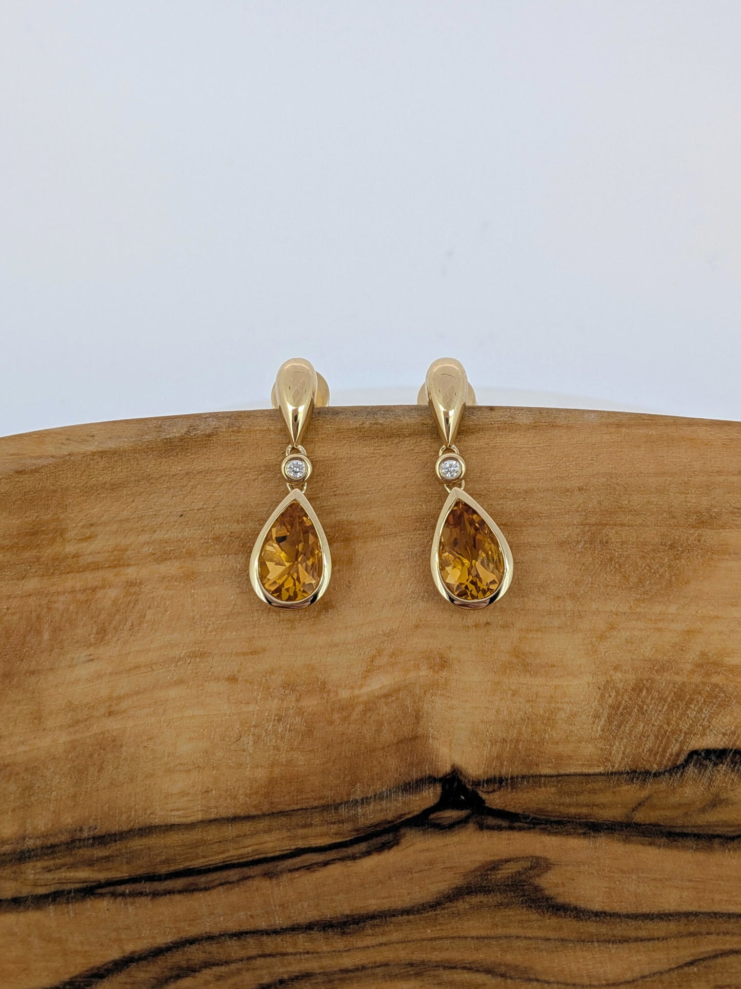Diamond and Citrine Drop Earrings - 14K Yellow Gold