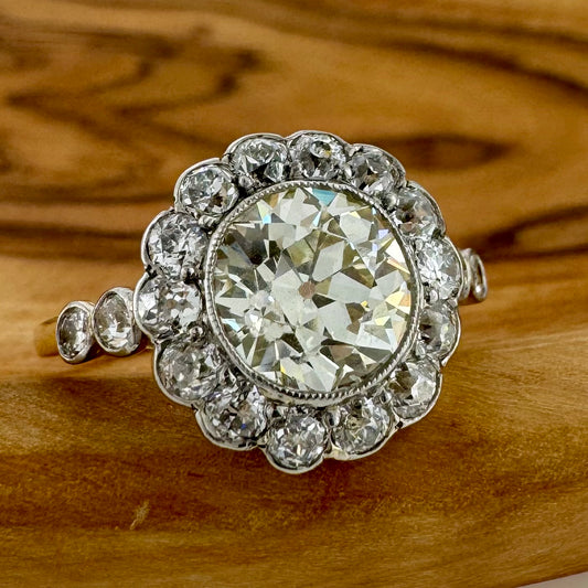 1.70ct European Cut Diamond Ring with Halo - Edwardian Era