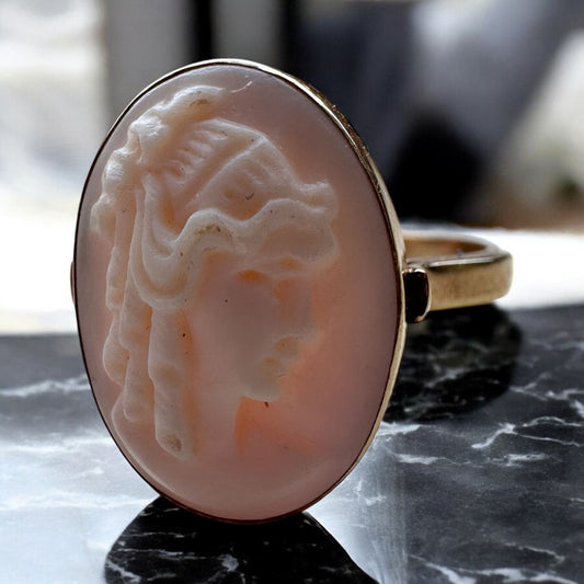 Oval Cameo Ring - 12K Yellow Gold