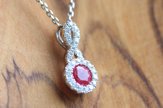 Diamond Accented Ruby Pendant - 14K White Gold