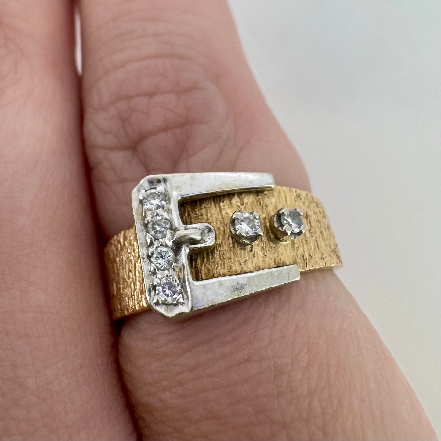 Diamond Buckle Ring - 14K Two Tone