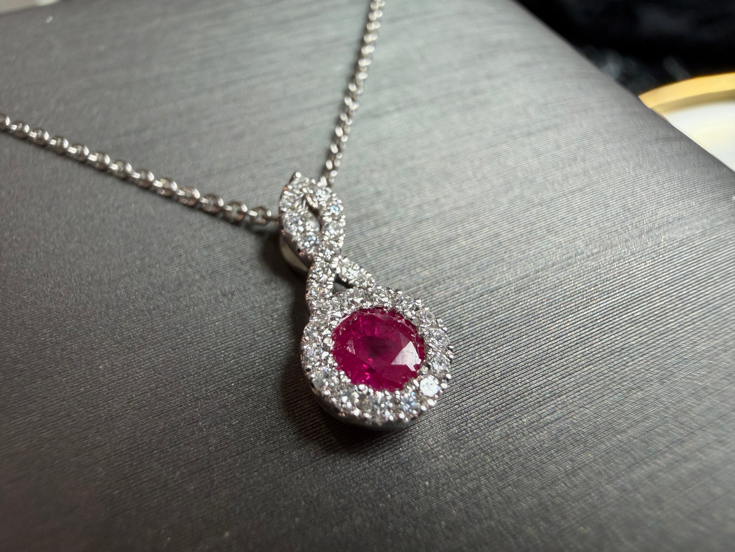 Diamond Accented Ruby Pendant - 14K White Gold