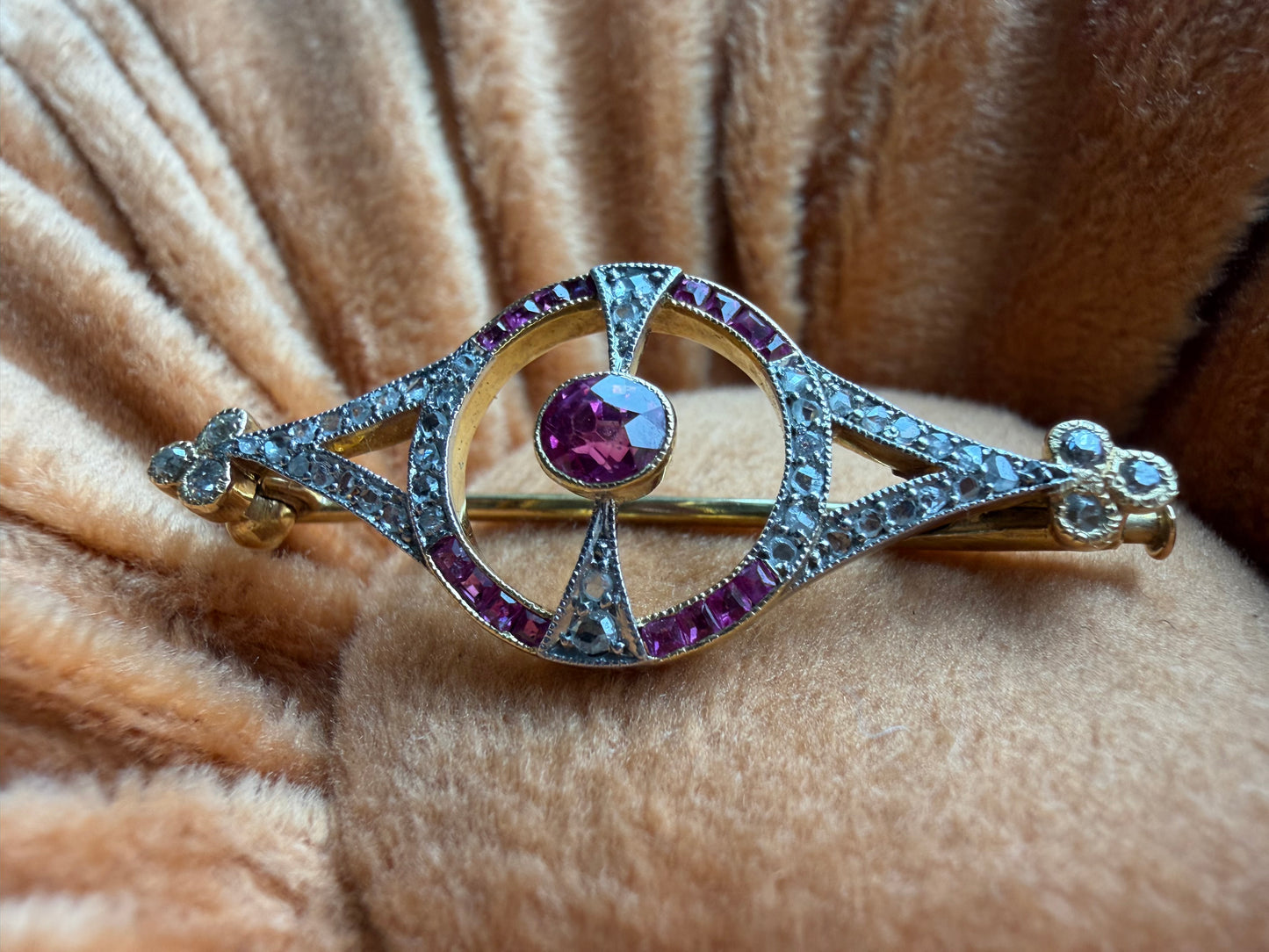 Pink Sapphire and Diamond Brooch - Art Deco Era