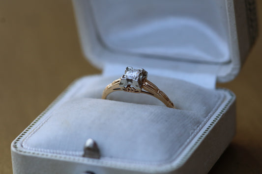 European Cut Diamond Solitaire Ring - 14K Two Tone