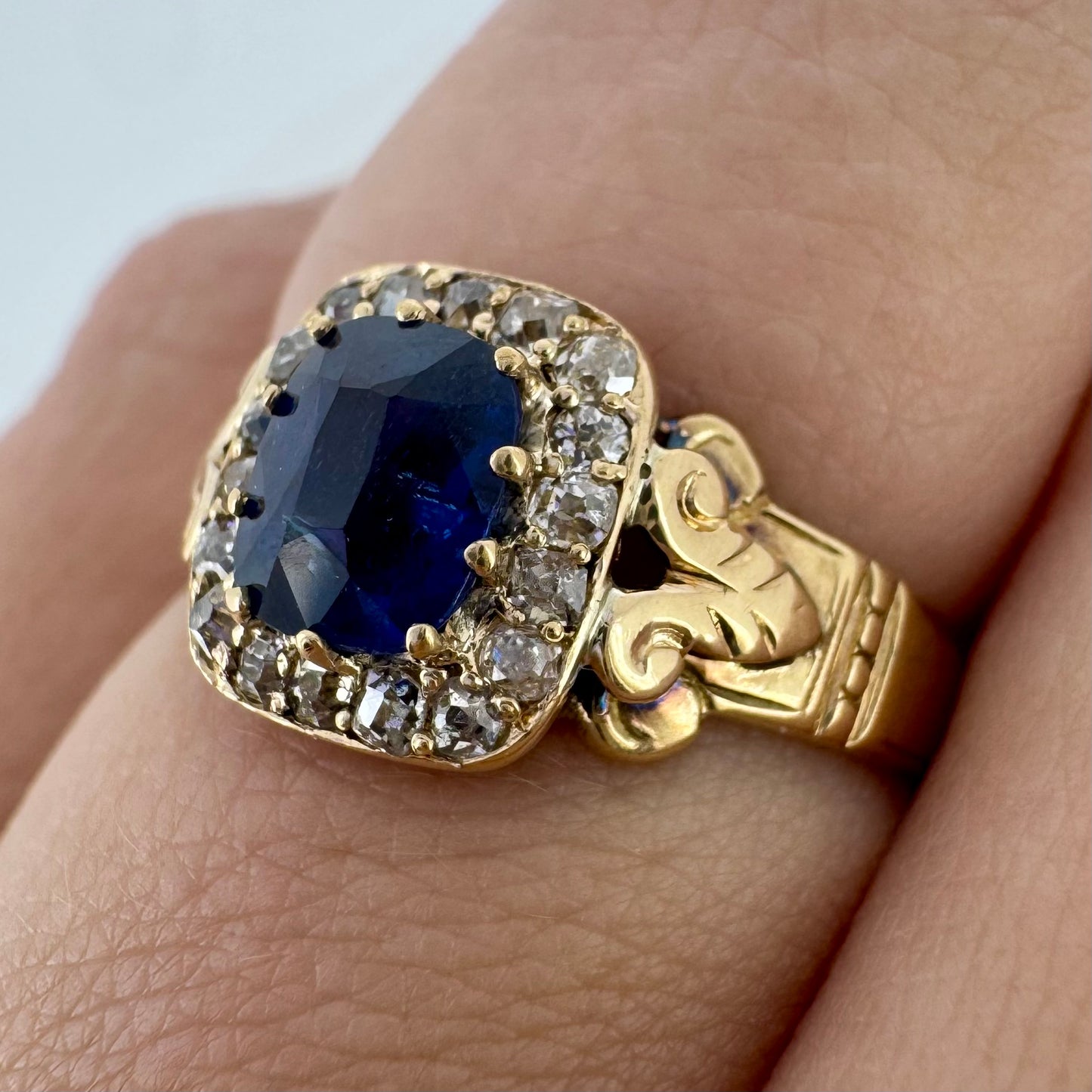 Burmese Sapphire Halo Ring - Victorian Era