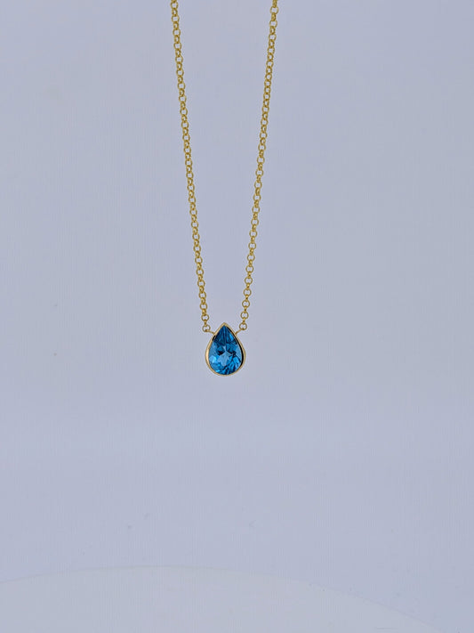 Bezel-Set Blue Topaz Necklace - 14K Yellow Gold