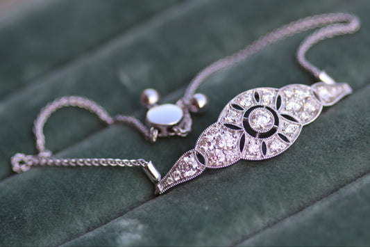 Art Deco Inspired Diamond Bolo Bracelet - 14K White Gold