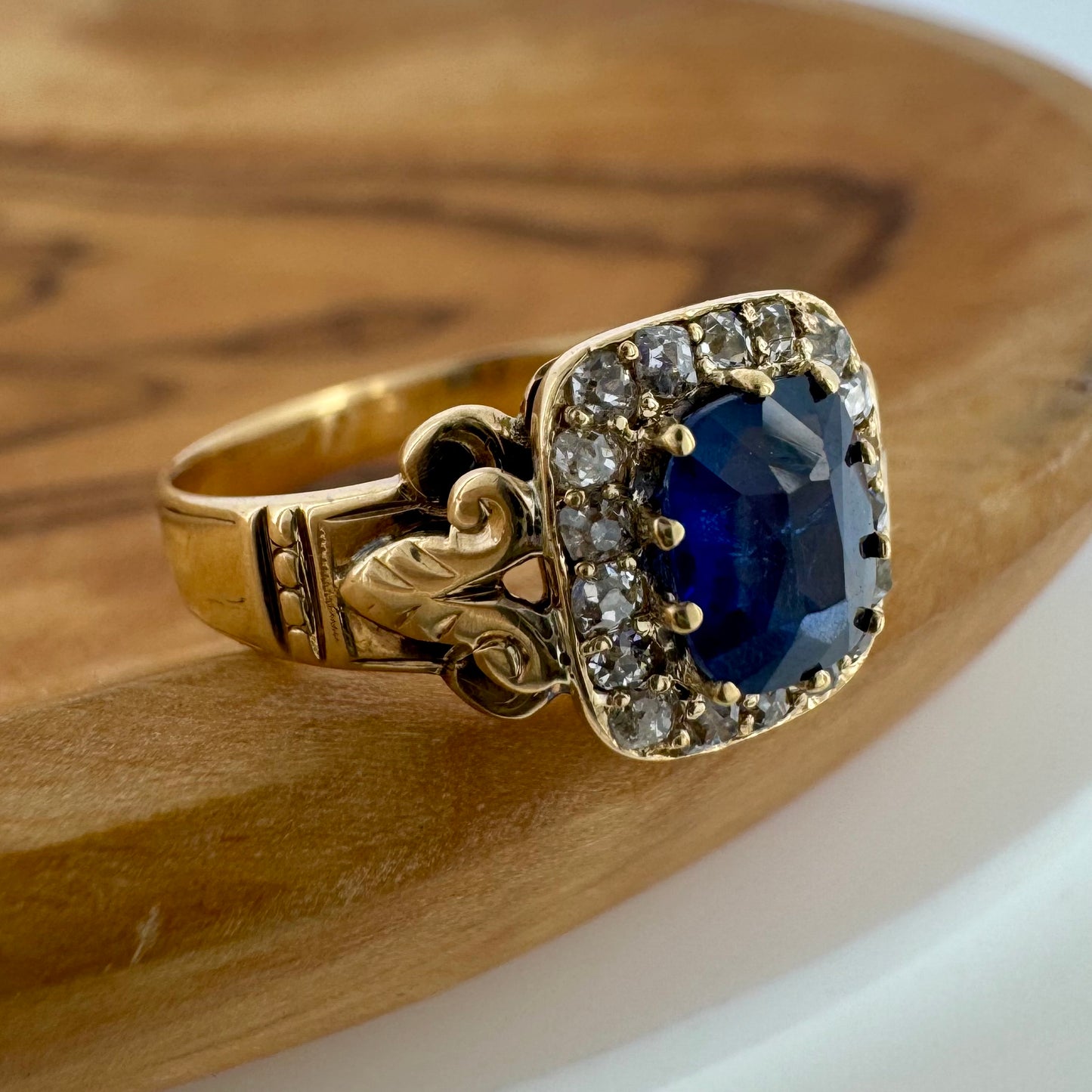 Burmese Sapphire Halo Ring - Victorian Era