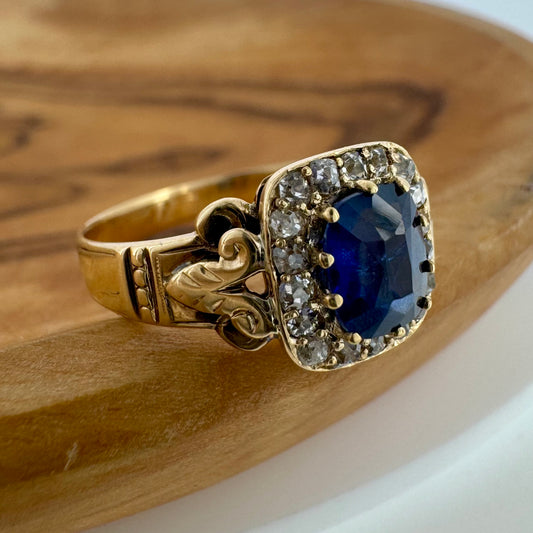 Burmese Sapphire Halo Ring - Victorian Era
