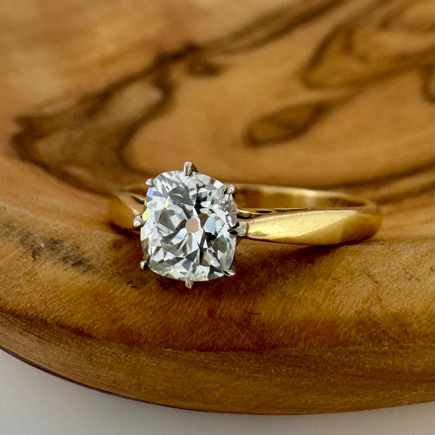 0.86ct Mine Cut Diamond Solitaire - 18K Two Tone