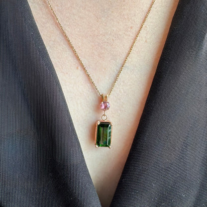 Pink and Green Tourmaline Drop Pendant - TJ Designer
