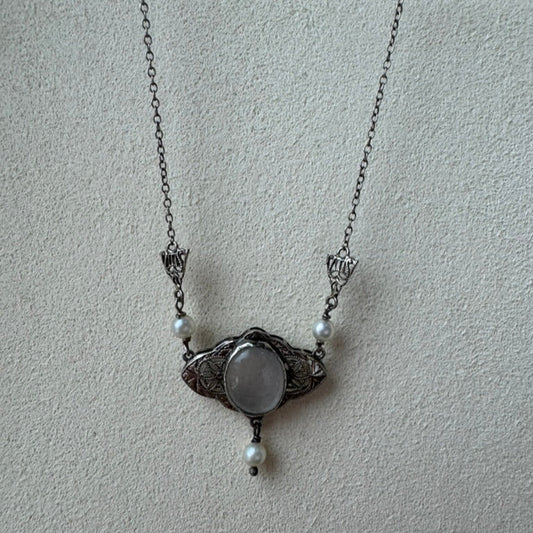 Moonstone Antique Necklace with Pearl Accents