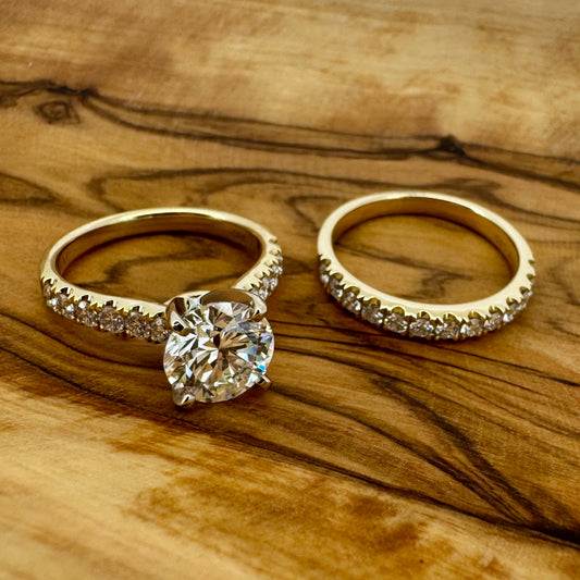 2.10ct Round Diamond Accented Engagement Ring and Matching Band - 14K Yellow Gold