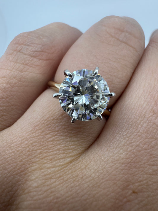 3.00ct Round Brilliant Cut Solitaire Ring - 14K Two Tone