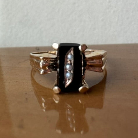 Onyx and Pearl Estate Ring
