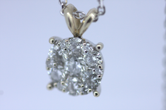 1ctw Diamonds Cluster Pendant - 14K White Gold