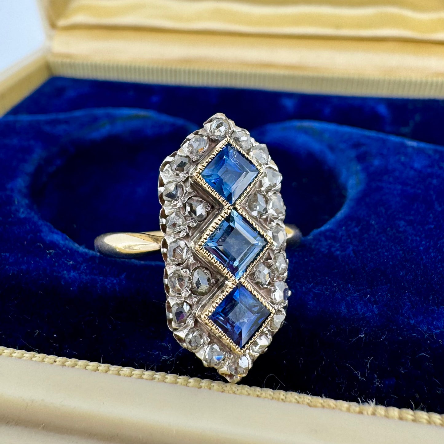 18K Yellow Gold Sapphire and Diamond Ring - Victorian Era