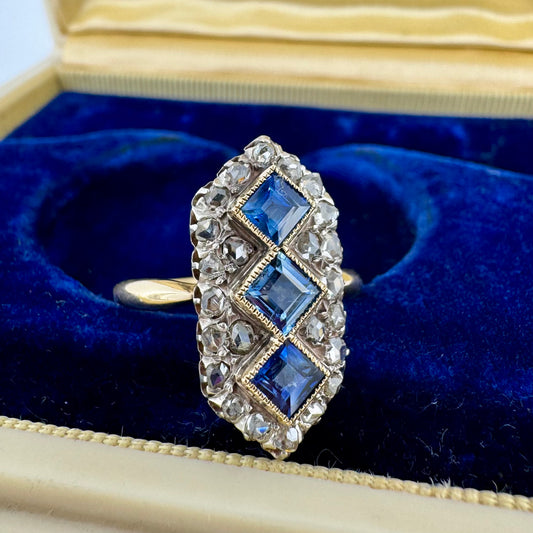 18K Yellow Gold Sapphire and Diamond Ring - Victorian Era