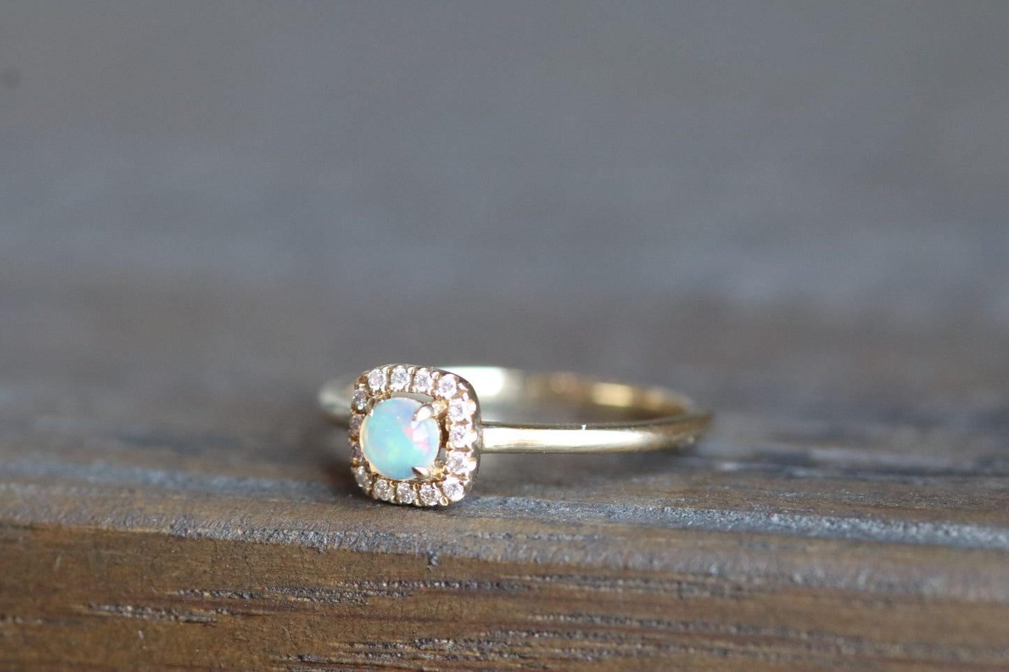 Dreamy Opal Halo Ring - 14K Yellow Gold